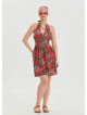 V Neck Halter Neck Red Floral Dress 4544